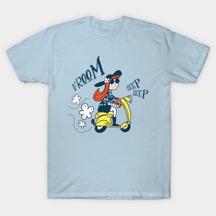 Cute and Fun Mid-Century Modern Girl on Yellow Italian Vespa Scooter T-Shirt